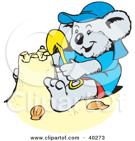 Clipart Illustration of a Koala Kid Making A Sand Castle On Vacation by Dennis Holmes Designs