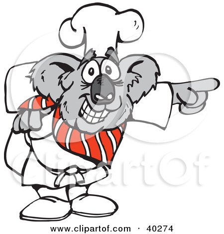 Clipart Illustration of a Koala Chef Bending Over And Pointing by Dennis Holmes Designs