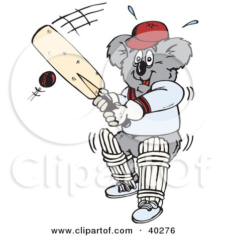 Clipart Illustration of a Koala Batting During A Game Of Cricket by Dennis Holmes Designs