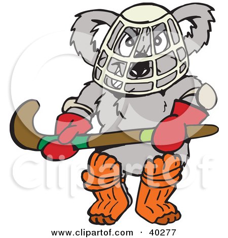 Clipart Illustration of a Koala Hockey Goalie Holding A Stick by Dennis Holmes Designs