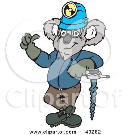 Clipart Illustration of a Koala Construction Worker Leaning Against A Drill by Dennis Holmes Designs