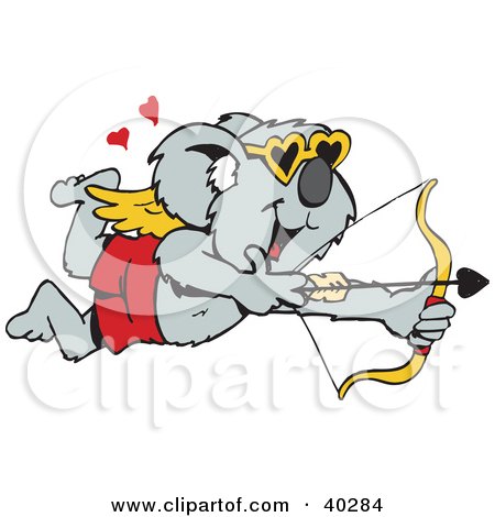 Clipart Illustration of a Koala Cupid Shooting Arrows At Unsuspecting Critters by Dennis Holmes Designs