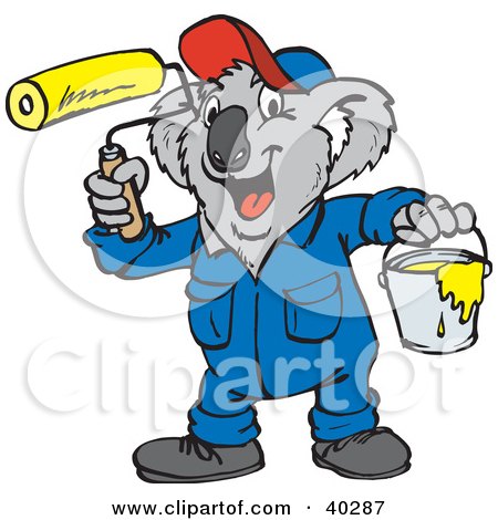 Clipart Illustration of a Koala Painter With A Roller And Bucket by Dennis Holmes Designs