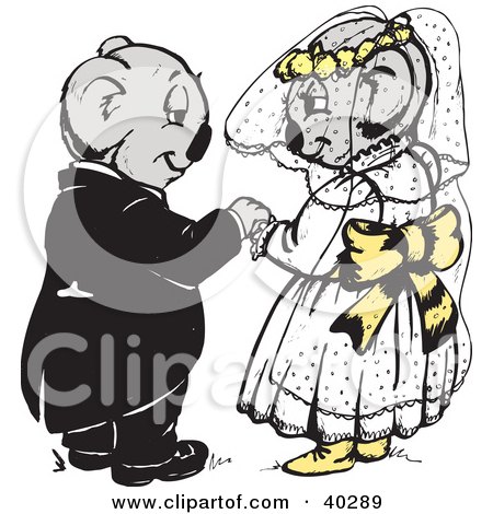 Clipart Illustration of a Koala Bride And Groom Admiring Each Other by Dennis Holmes Designs
