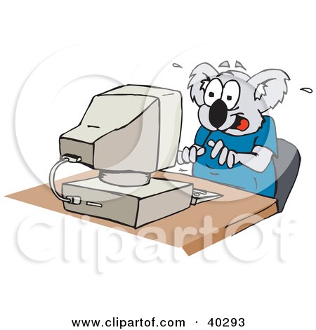 Clipart Illustration of a Koala Chatting Online And Sitting At A Computer Desk by Dennis Holmes Designs