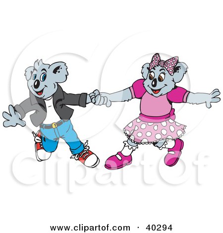 Clipart Illustration of Two Courting Koalas Dancing by Dennis Holmes Designs