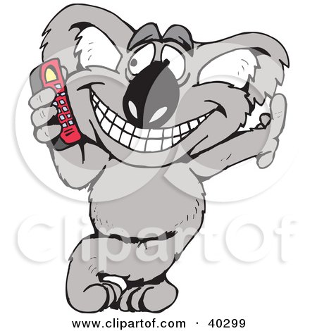 Clipart Illustration of a Cool Koala Leaning Against A Wall And Talking On A Mobile Phone by Dennis Holmes Designs