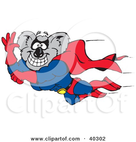 Clipart Illustration of a Muscular Super Hero Koala Flying To Save The Day by Dennis Holmes Designs
