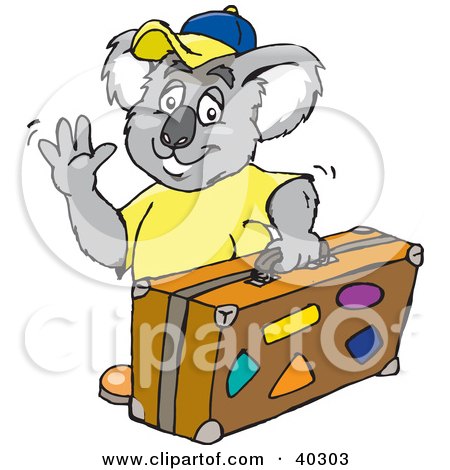 Clipart Illustration of a Traveling Koala Waving And Carrying Luggage by Dennis Holmes Designs