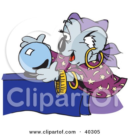 Clipart Illustration of a Koala Gypsy Looking Into A Crystal Ball by Dennis Holmes Designs