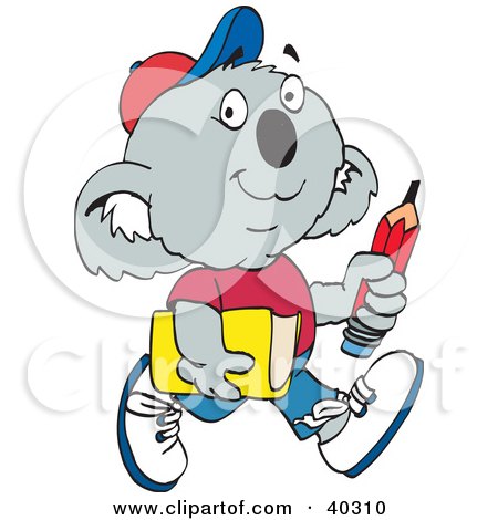 Clipart Illustration of a Koala School Boy Carrying A Pencil And Book by Dennis Holmes Designs