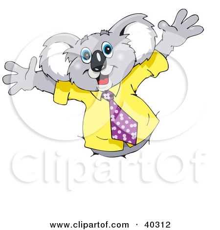 Clipart Illustration of a Koala Business Man Breaking Through A Wall by Dennis Holmes Designs