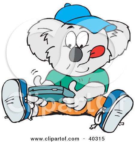 Clipart Illustration of a Koala Student Playing A Hand Held Video Game by Dennis Holmes Designs