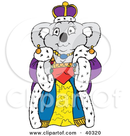 Clipart Illustration of a Koala Queen In Luxurious Robes And A Crown by Dennis Holmes Designs