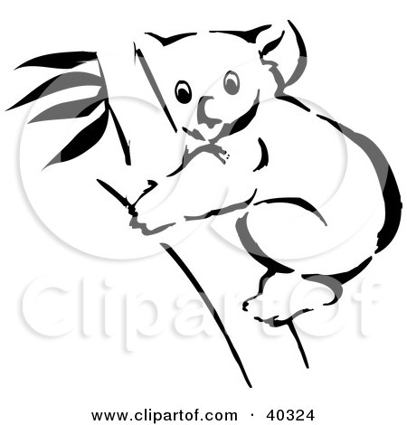 Clipart Illustration of a Black And White Coloring Book Page Of A Koala In A Tree by Dennis Holmes Designs