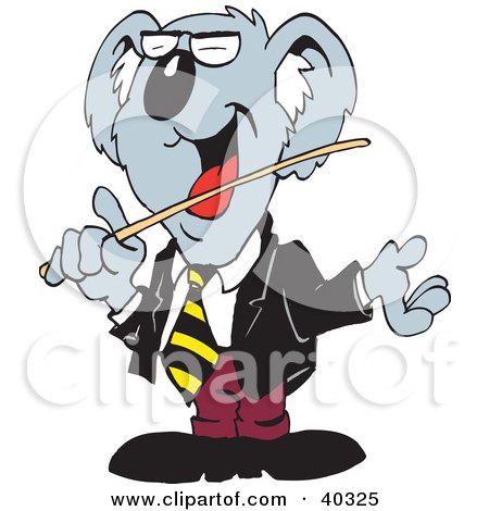 Clipart Illustration of a Koala Professor Laughing And Holding A Pointer Stick by Dennis Holmes Designs