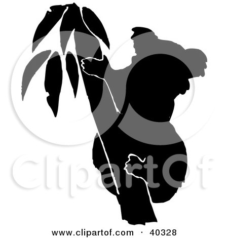 Clipart Illustration of a Black Silhouette Of A Koala In A Tree by Dennis Holmes Designs