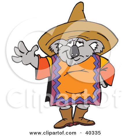 Clipart Illustration of a Mexican Koala In A Poncho And Sombrero by Dennis Holmes Designs