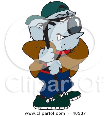 Clipart Illustration of a Koala Crook Breaking In With A Crowbar by Dennis Holmes Designs