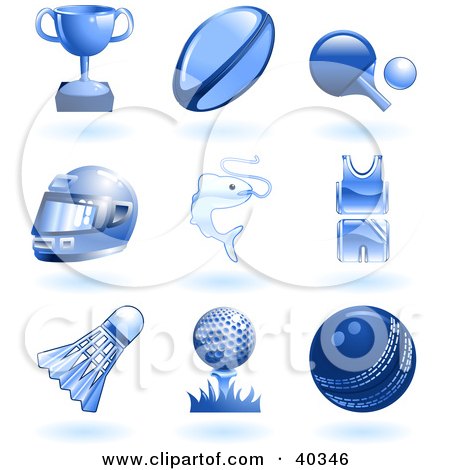 Clipart Illustration of Shiny Blue Sports And Recreation Icons by AtStockIllustration