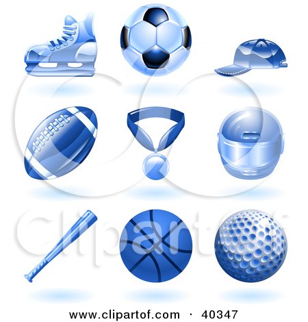 Clipart Illustration of Shiny Blue Ball And Sport Icons by AtStockIllustration
