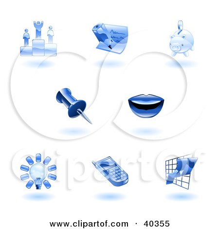 Clipart Illustration of Shiny Blue Office Icons by AtStockIllustration
