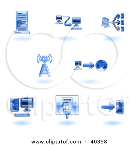 Clipart Illustration of Shiny Blue Computer Icons by AtStockIllustration
