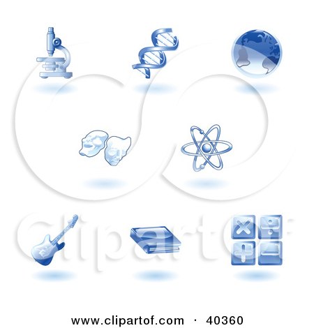 Clipart Illustration of Shiny Blue Education Subject Icons by AtStockIllustration