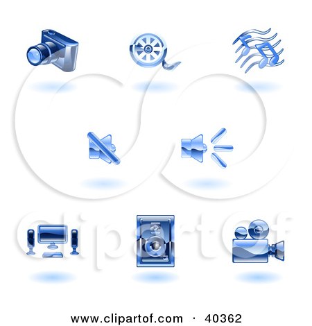 Clipart Illustration of Shiny Blue Media Icons by AtStockIllustration