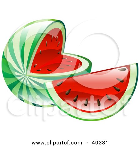 Clipart Illustration of a Shiny Organic Sliced Watermelon by AtStockIllustration