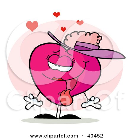 Clipart Illustration of a Lady Heart In A Fancy Hat, Swooning Over Her Crush by Hit Toon