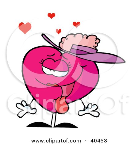 Clipart Illustration of a Swooning Pink Lady Heart Wearing A Hat by Hit Toon