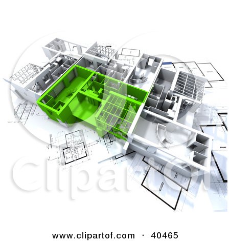 Clipart Illustration of Green And White 3d Apartment With Room Plans by Frank Boston