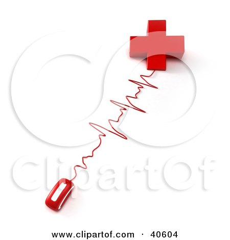 Clipart Illustration of Red Heart Monitor Waves Connecting A Computer Mouse To A Cross by Frank Boston