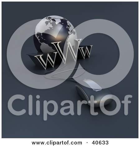 Clipart Illustration of a 3d Computer Mouse Wired To A Blue Globe And The Word WWW by Frank Boston