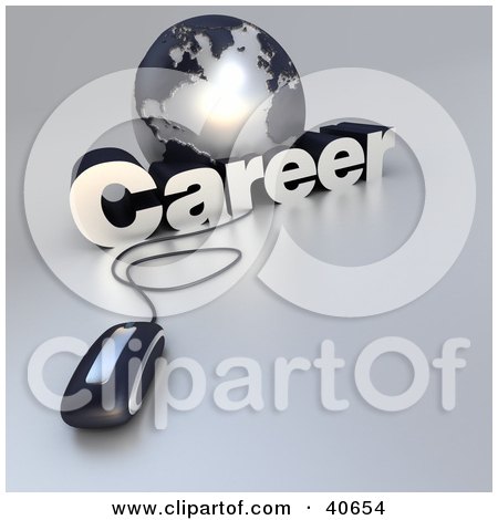 Clipart Illustration of a 3d Computer Mouse Wired To A Silver Globe And The Word Career by Frank Boston