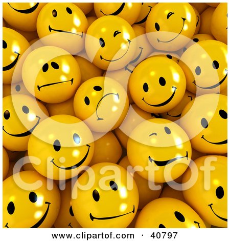 Clipart Illustration of a Background Of 3d Flirty, Sad And Happy Yellow Balls by Frank Boston
