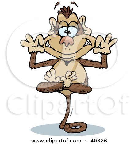 Clipart Illustration of a Silly Monkey Character Balanced On His Tail And Grinning by Dennis Holmes Designs