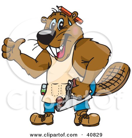 Clipart Illustration of a Carpenter Beaver Character Holding A Sander And Giving The Thumbs Up by Dennis Holmes Designs