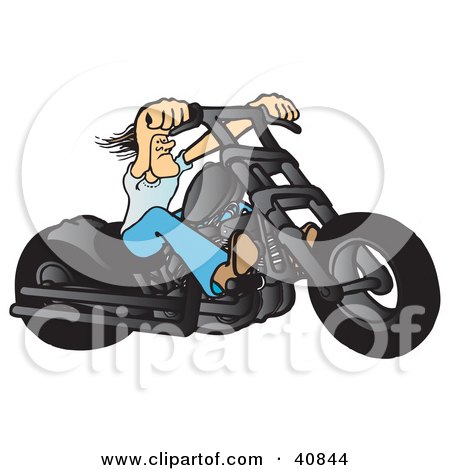 Clipart Illustration of a Tough Biker Dude Resting His Arms On His Chopper Handles While Taking A Ride On His Black Motorcycle by Snowy