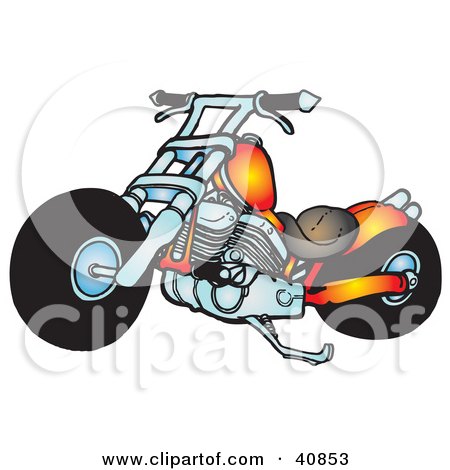 Clipart Illustration of a Cool Orange Chopper Motorcycle by Snowy
