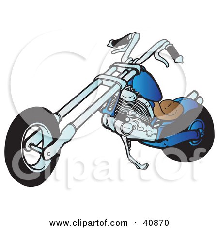 Clipart Illustration of a Cool Blue Chopper Motorcycle by Snowy