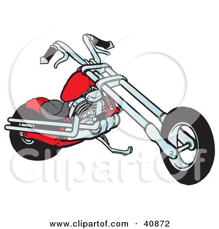 Clipart Illustration of a Cool Red Chopper Motorcycle by Snowy