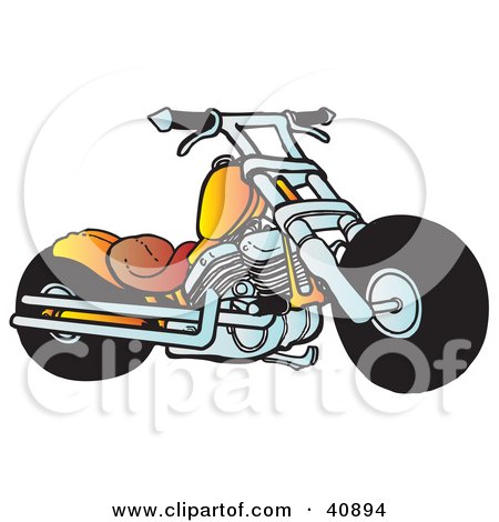 Clipart Illustration of a Cool Orange Motorcycle Chopper by Snowy