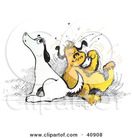 Clipart Illustration of Two Itchy Dogs Scratching And Howling by Snowy
