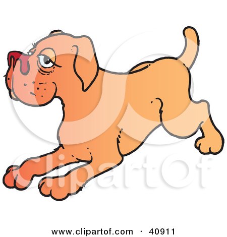 Clipart Illustration of a Playful Brown Dog Crouching Down by Snowy