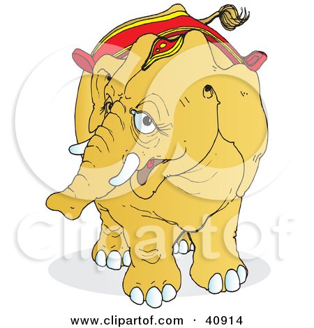 Clipart Illustration of a Curious Yellow Circus Elephant Wearing A Read Saddle And Head Accessory by Snowy