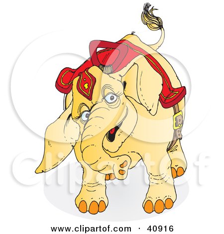 Clipart Illustration of a Playful Yellow Circus Elephant In Its Riding Gear by Snowy