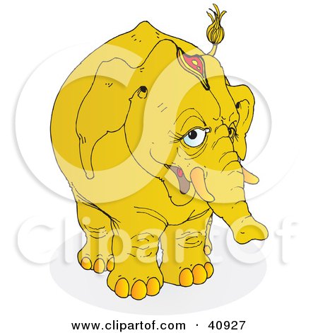 Clipart Illustration of a Shy Yellow Circus Elephant Wearing A Head Accessory by Snowy