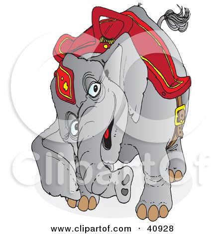 Clipart Illustration of a Curious Gray Circus Elephant In Red Riding Gear by Snowy